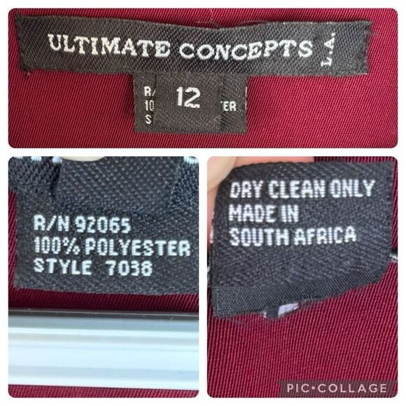 Maroon Red Wine One Button Pleater Blazer Pencil Skirt Suit Set Split Back Sz 12 - Picture 8 of 9